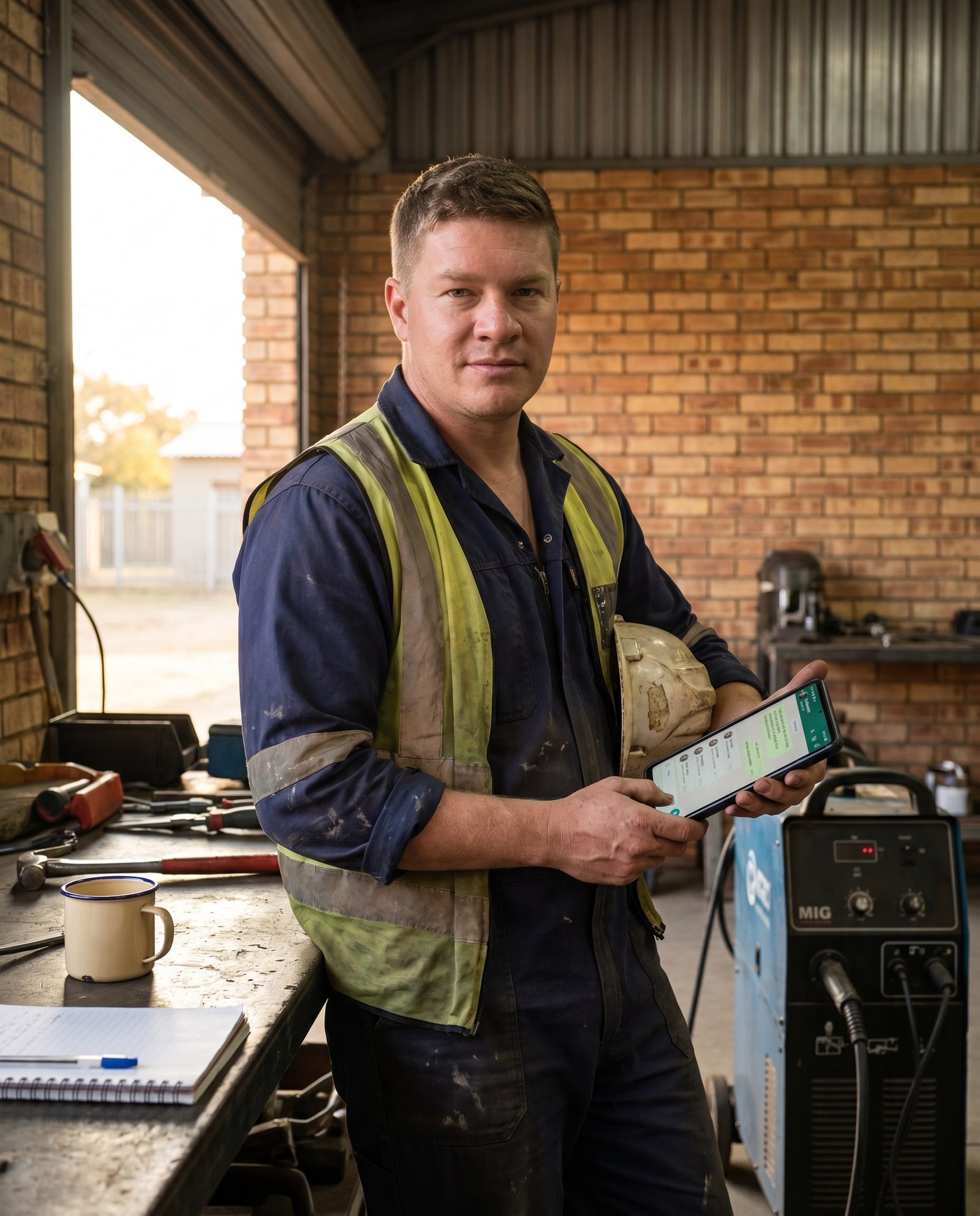 Aitsa workflow review Aitsa operator reviewing a business workflow on a tablet
