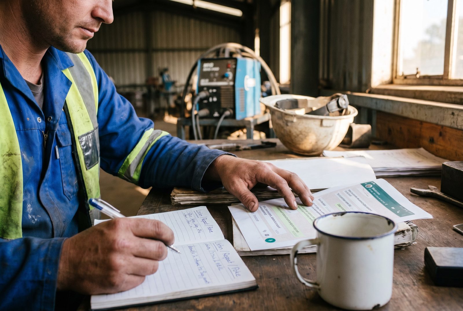 Engineer reviewing an operational workflow with a client